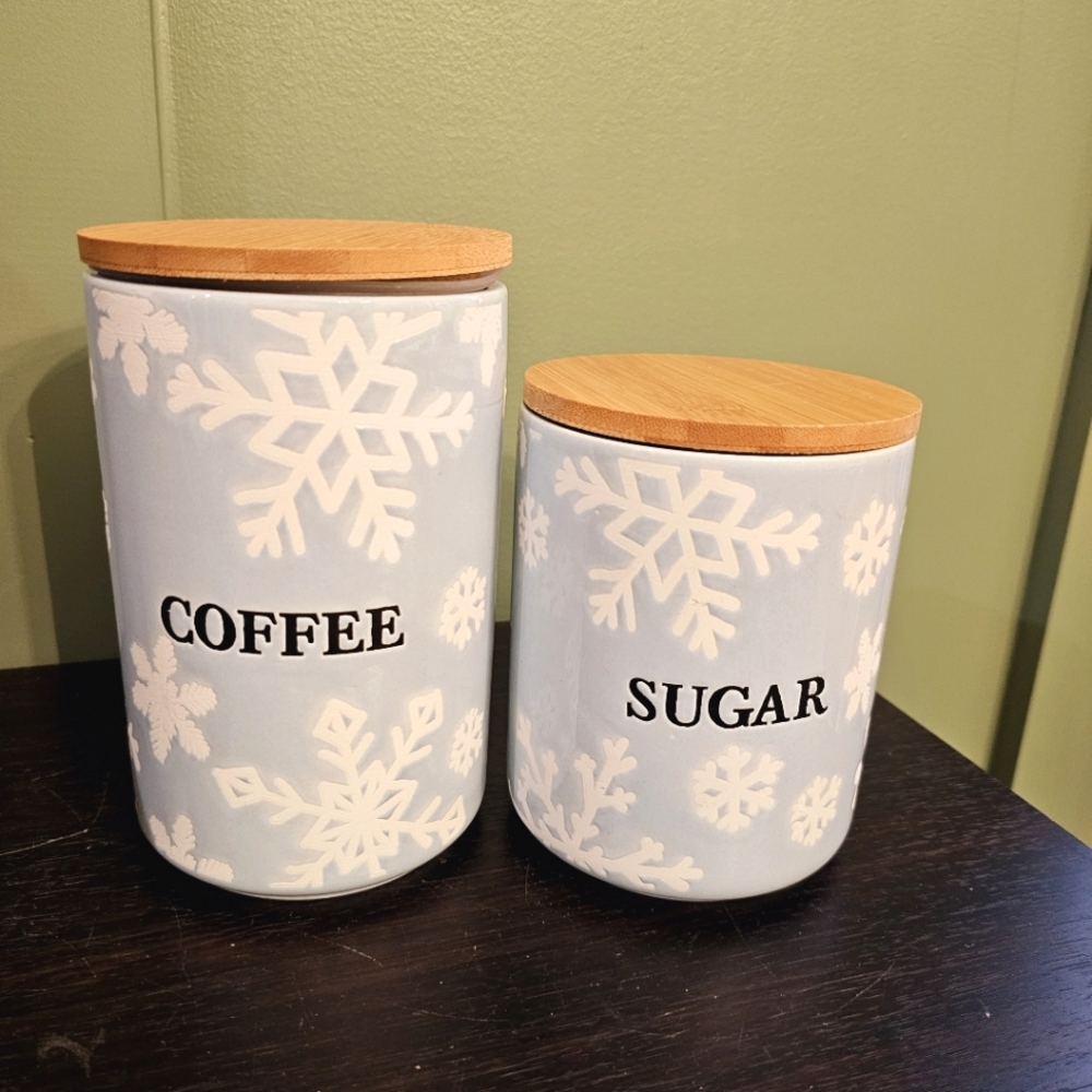 Winter ceramic snowflake sugar & coffee canister set of 2